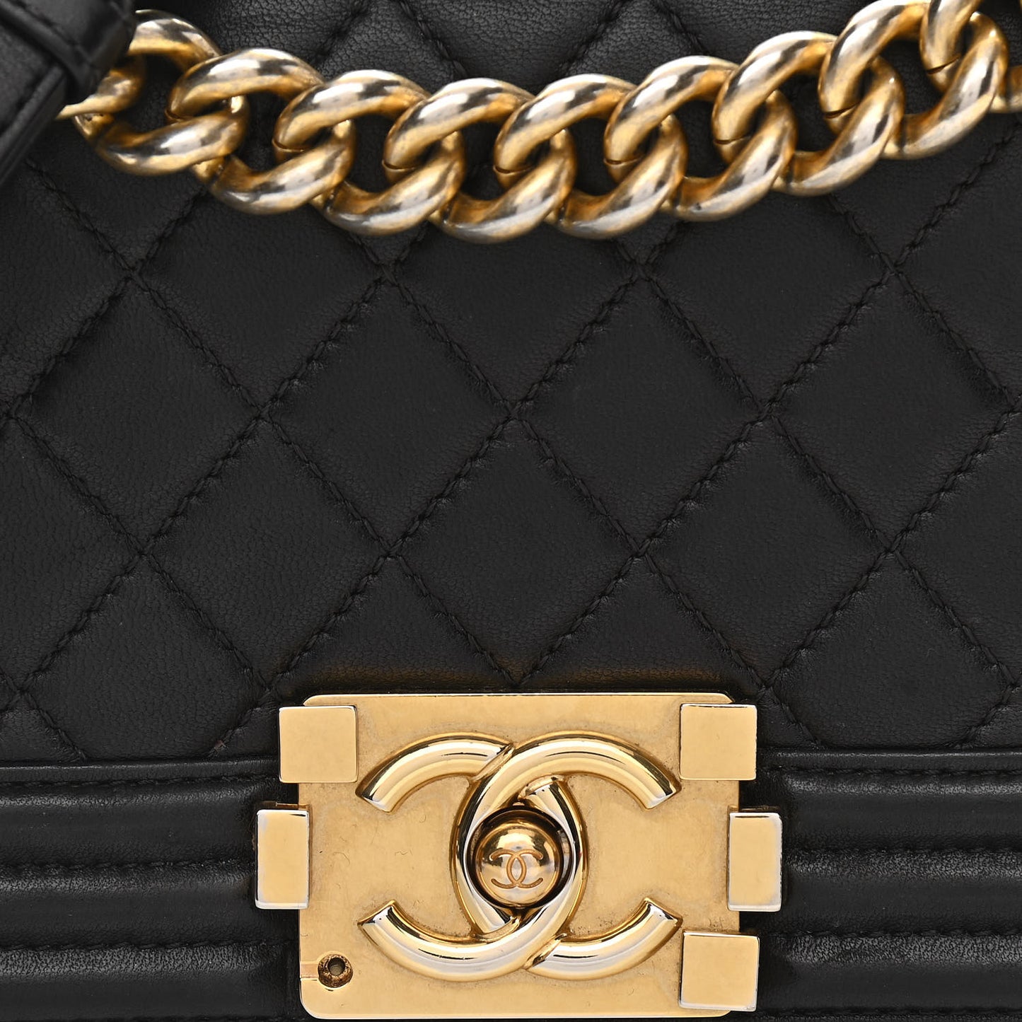 Lambskin Quilted Small Boy Flap Black