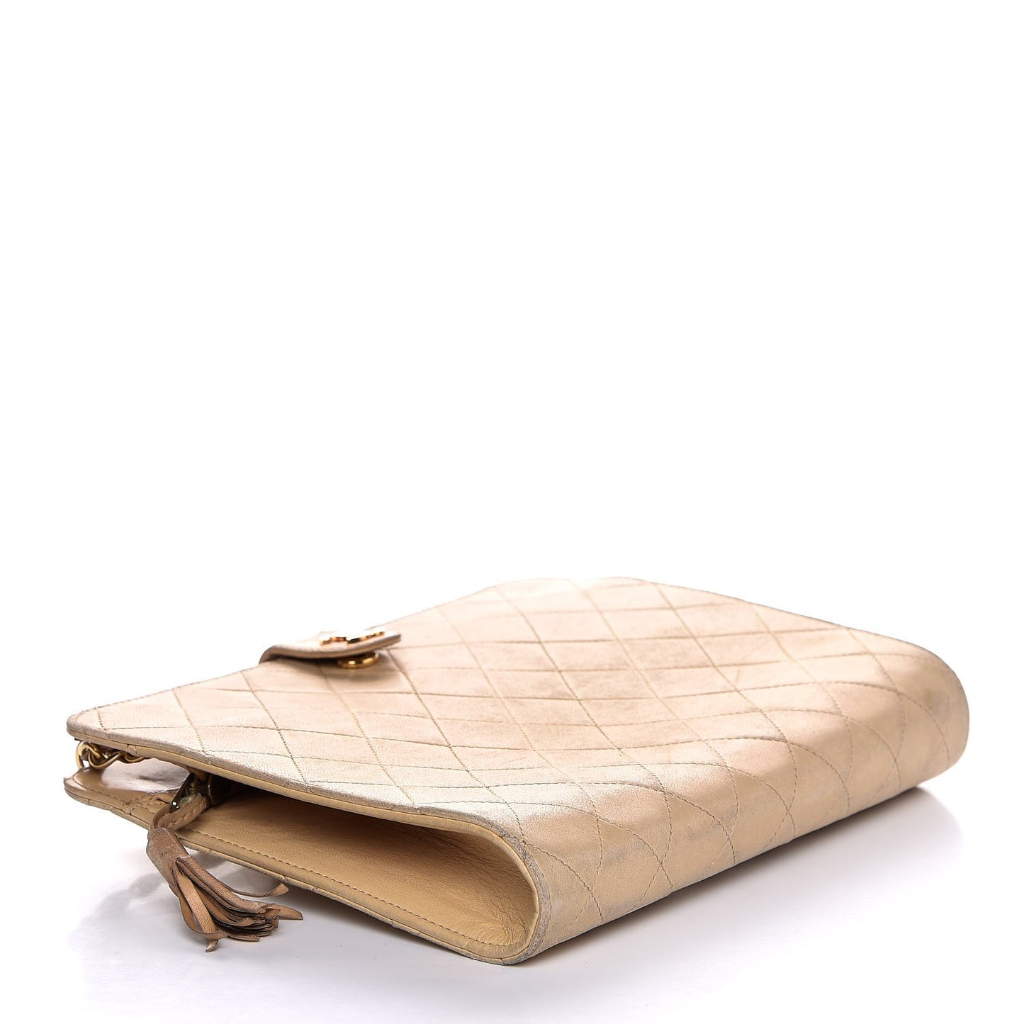 Lambskin Quilted Tassel Chain Bag Beige