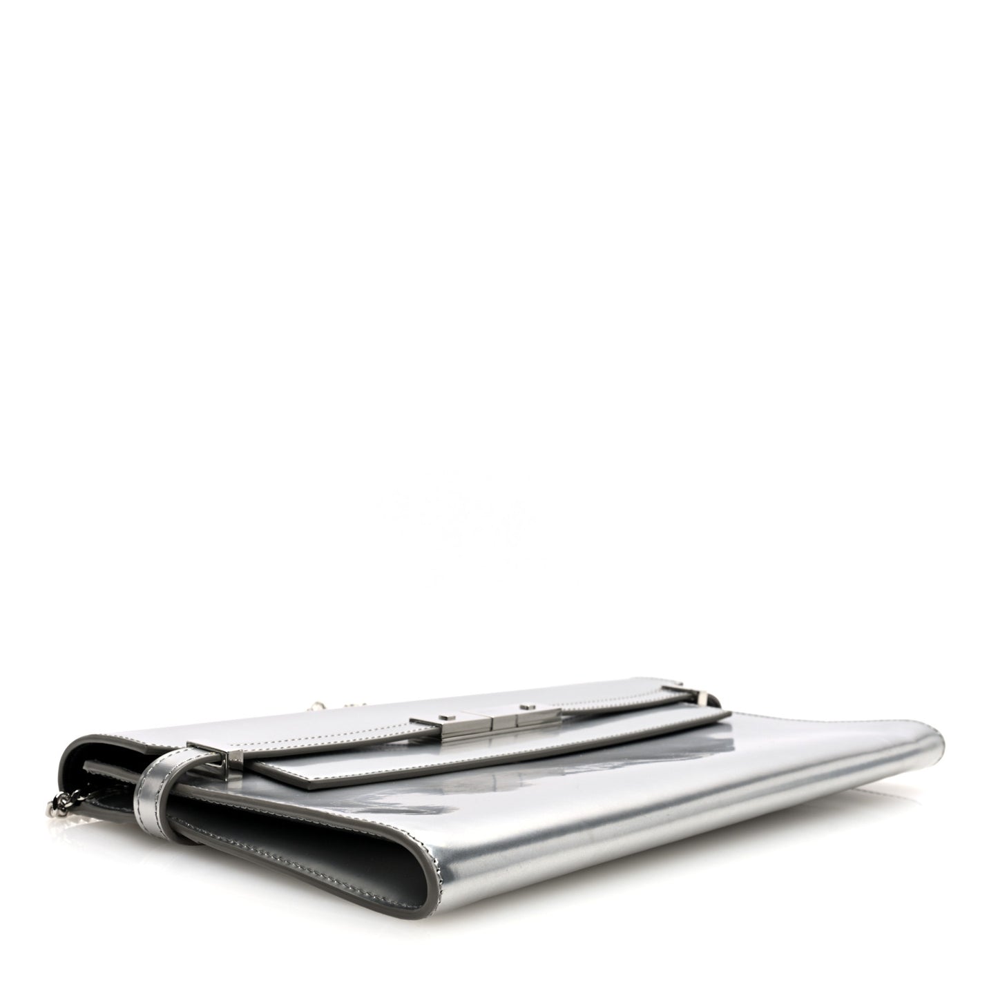 Metallic Calfskin Manhattan Chain Clutch Metal Argento