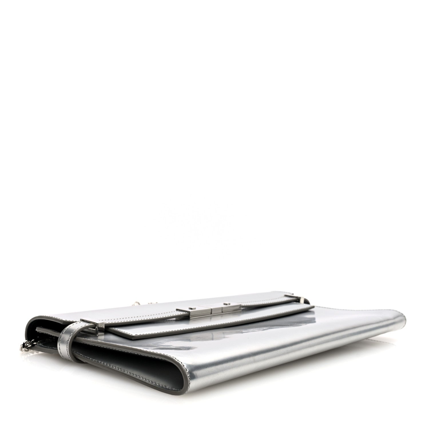 Saint Laurent Metallic Calfskin Manhattan Chain Clutch Metal Argento 4 of 9