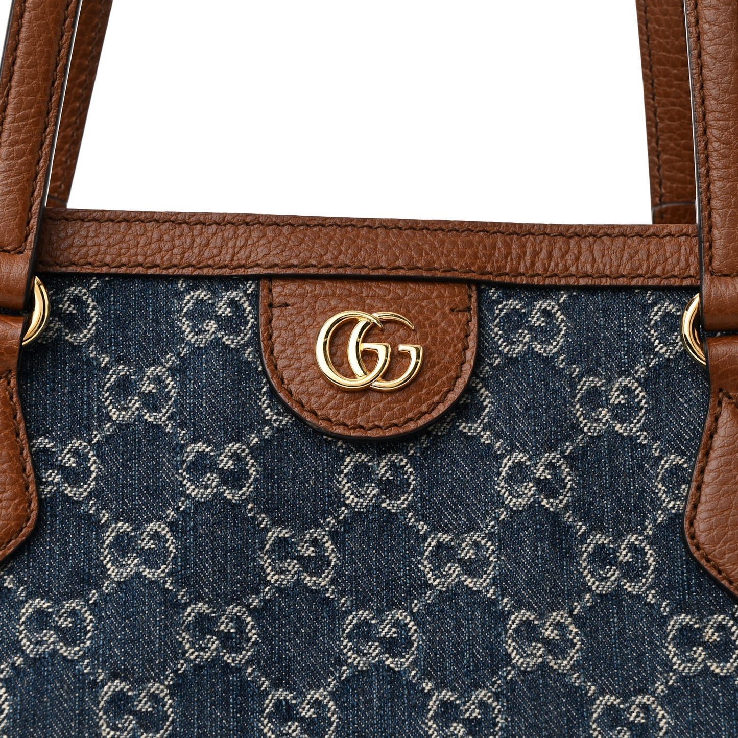 New Denim GG Monogram Medium Ophidia Shopping Tote Blue Tea Cuir