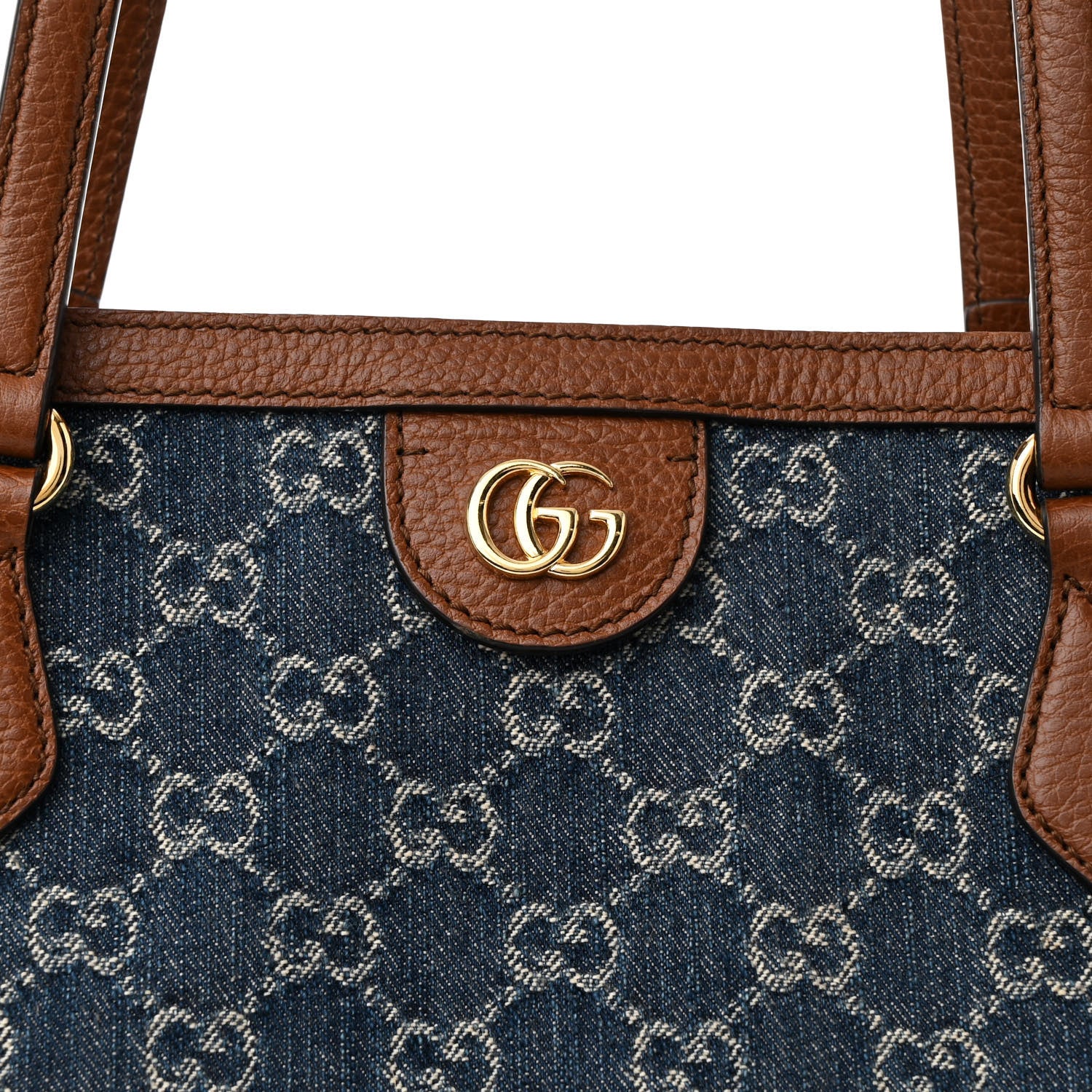 Gucci New Denim GG Monogram Medium Ophidia Shopping Tote Blue Tea Cuir 8 of 13