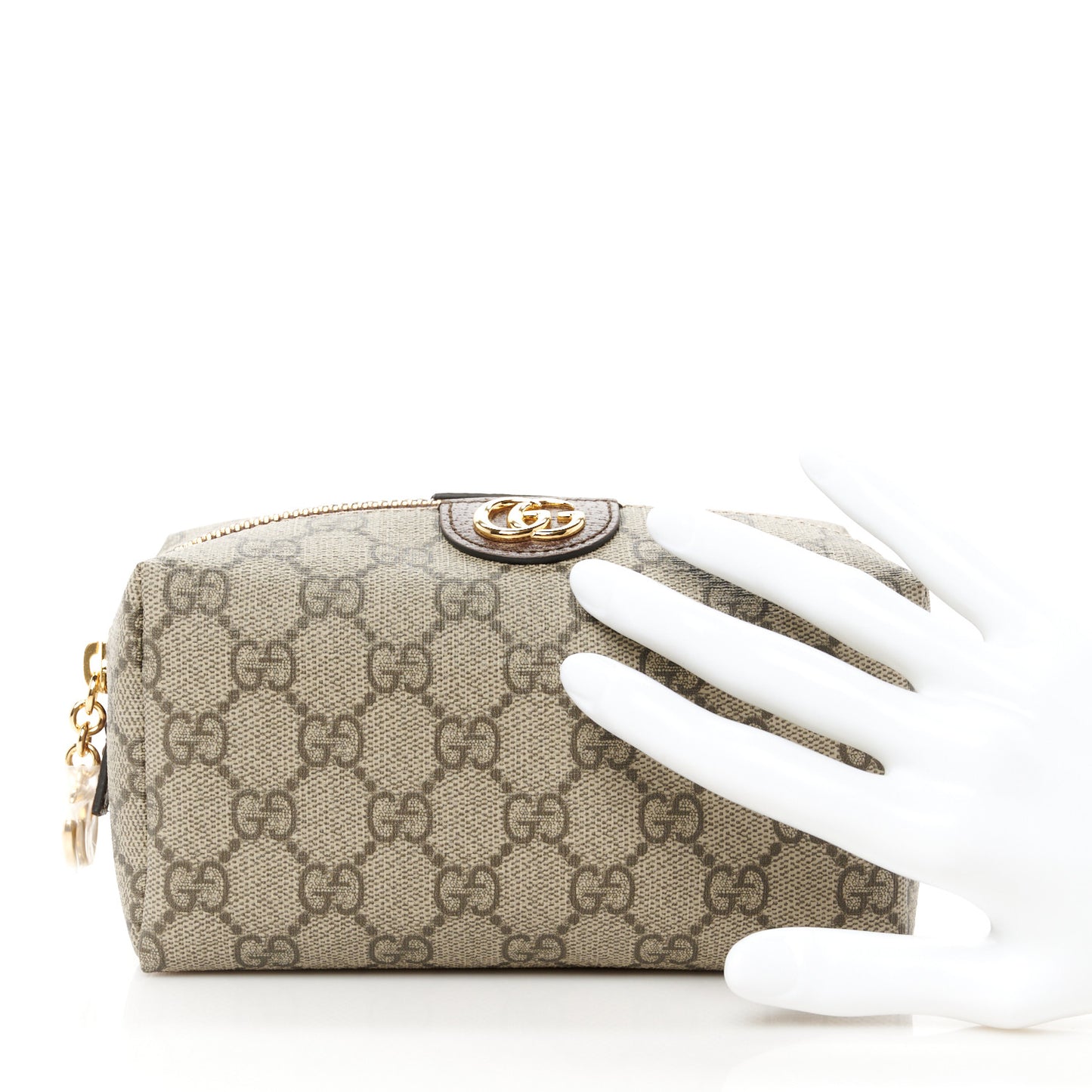 Soft GG Supreme Monogram Calfskin Medium Ophidia Cosmetic Case Beige Ebony New Acero