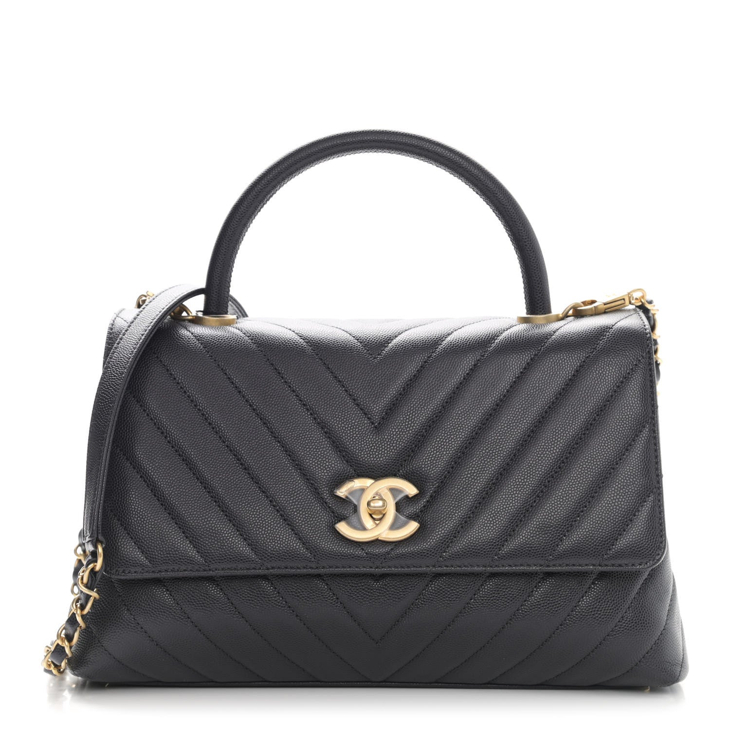 Chanel Caviar Chevron Quilted Small Coco Handle Flap Dark Grey 1 of 9