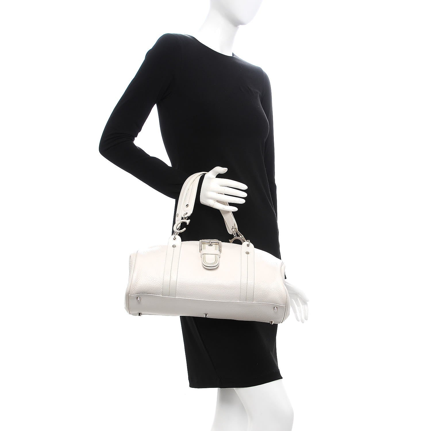 Christian Dior Calfskin Buckle Frame Satchel White 2 of 9