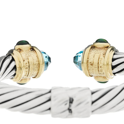 David Yurman Sterling Silver 14K Yellow Gold Blue Topaz Amethyst Green Tourmaline 10mm Cable Renaissance Bracelet 3 of 3