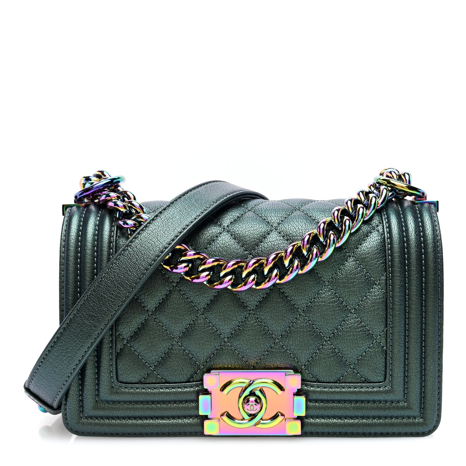 Chanel Iridescent Goatskin Quilted Small Boy Flap Green 1 of 10