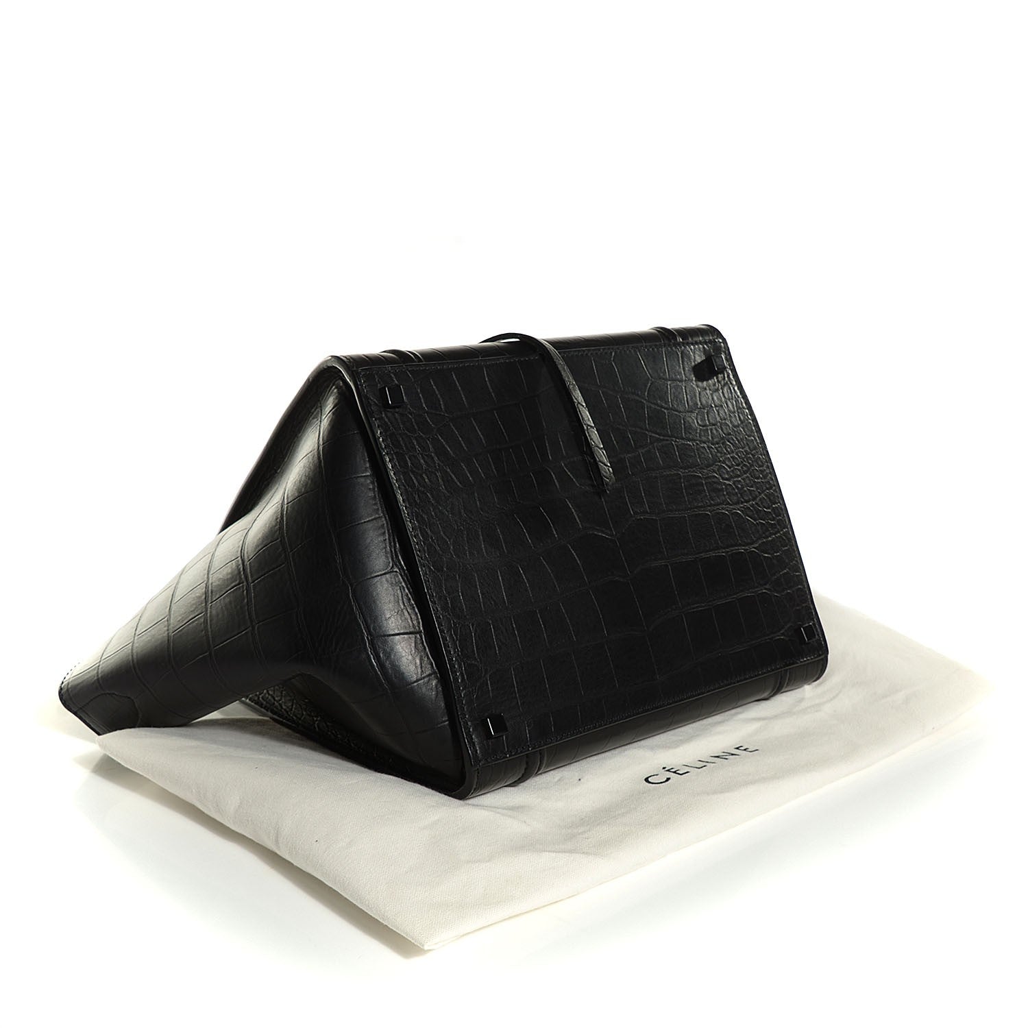 Celine Crocodile Embossed Calfskin Medium Phantom Luggage Black 7 of 16