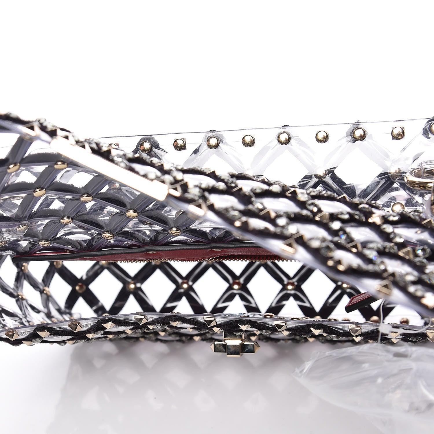 Valentino Garavani PVC Velvet Crystal Embellished Medium Rockstud Spike Shoulder Bag 7 of 13