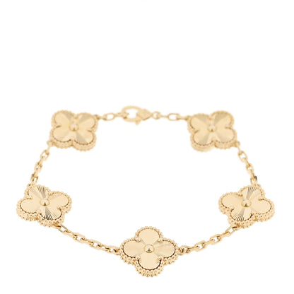 Van Cleef & Arpels 18K Yellow Gold 5 Motifs Guilloche Vintage Alhambra Bracelet 1 of 6