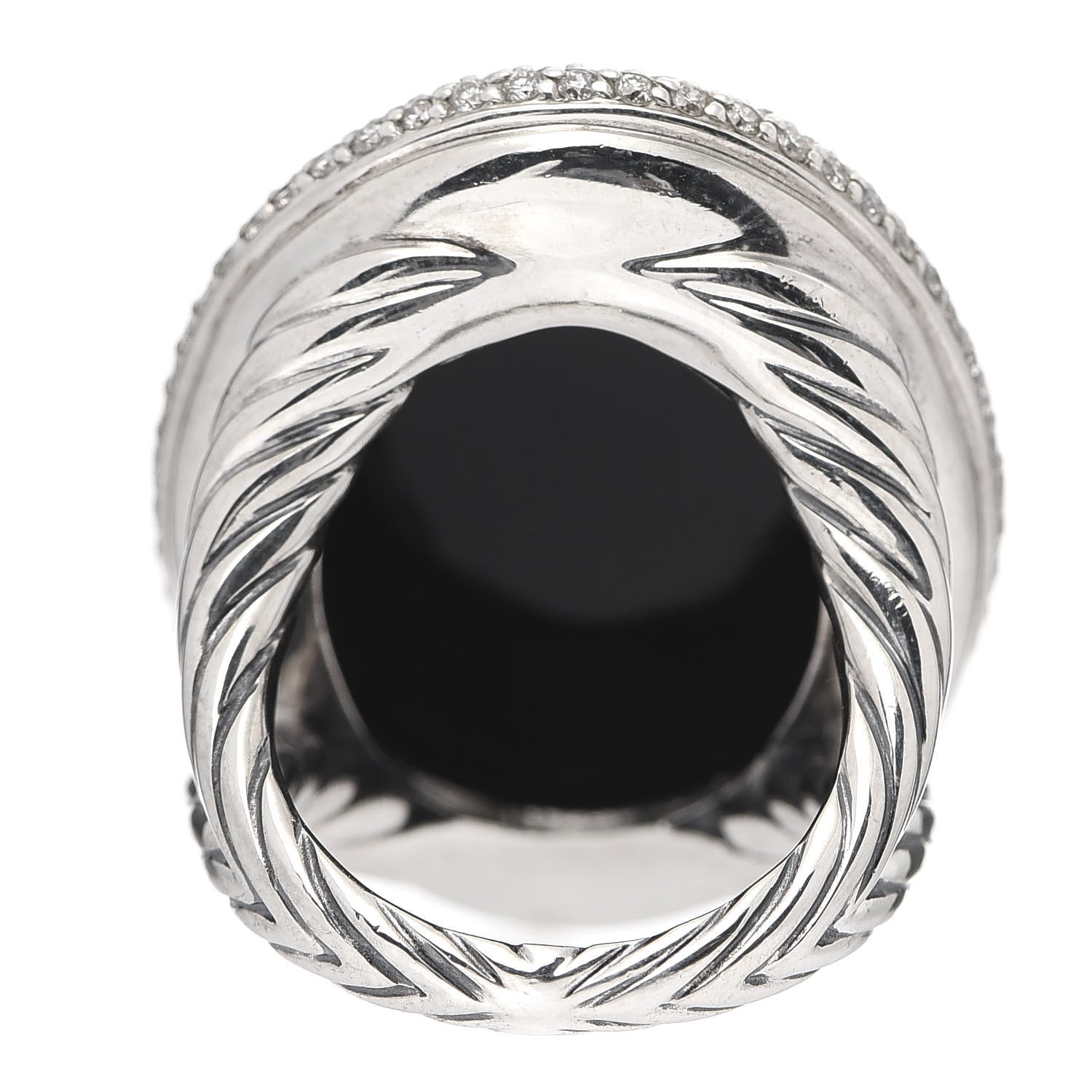 David Yurman Sterling Silver Diamond Black Onyx Signature Oval Ring 54 7 3 of 6