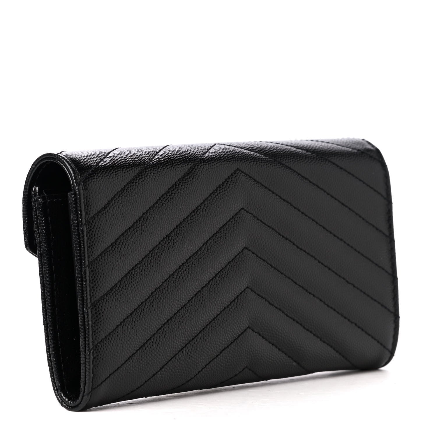 Saint Laurent Grain De Poudre Matelasse Chevron Monogram Flap Wallet Black 2 of 4