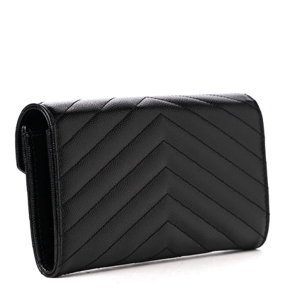 Saint Laurent Grain De Poudre Matelasse Chevron Monogram Flap Wallet Black 2 of 4