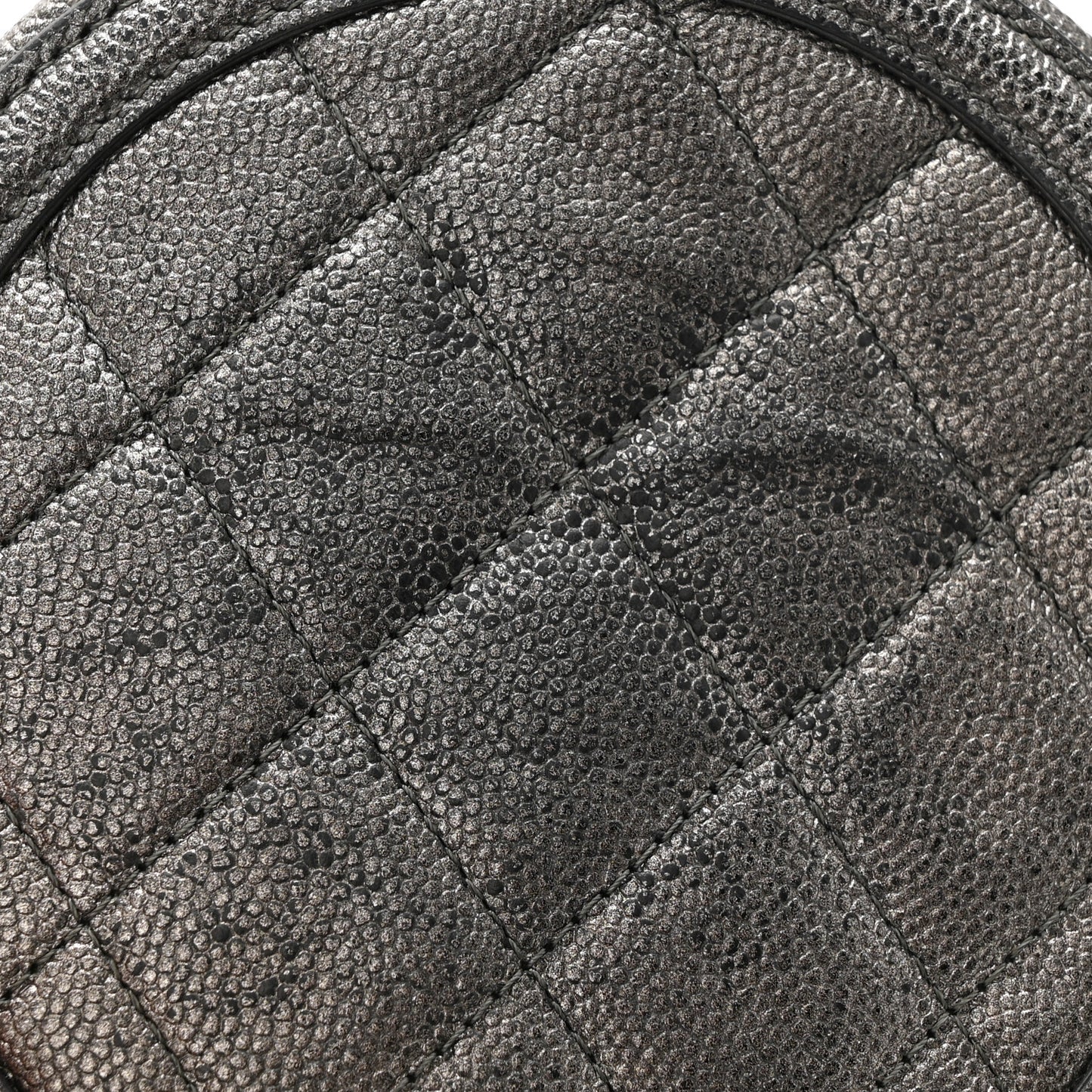 Metallic Caviar Quilted Round Filigree Crossbody Dark Silver