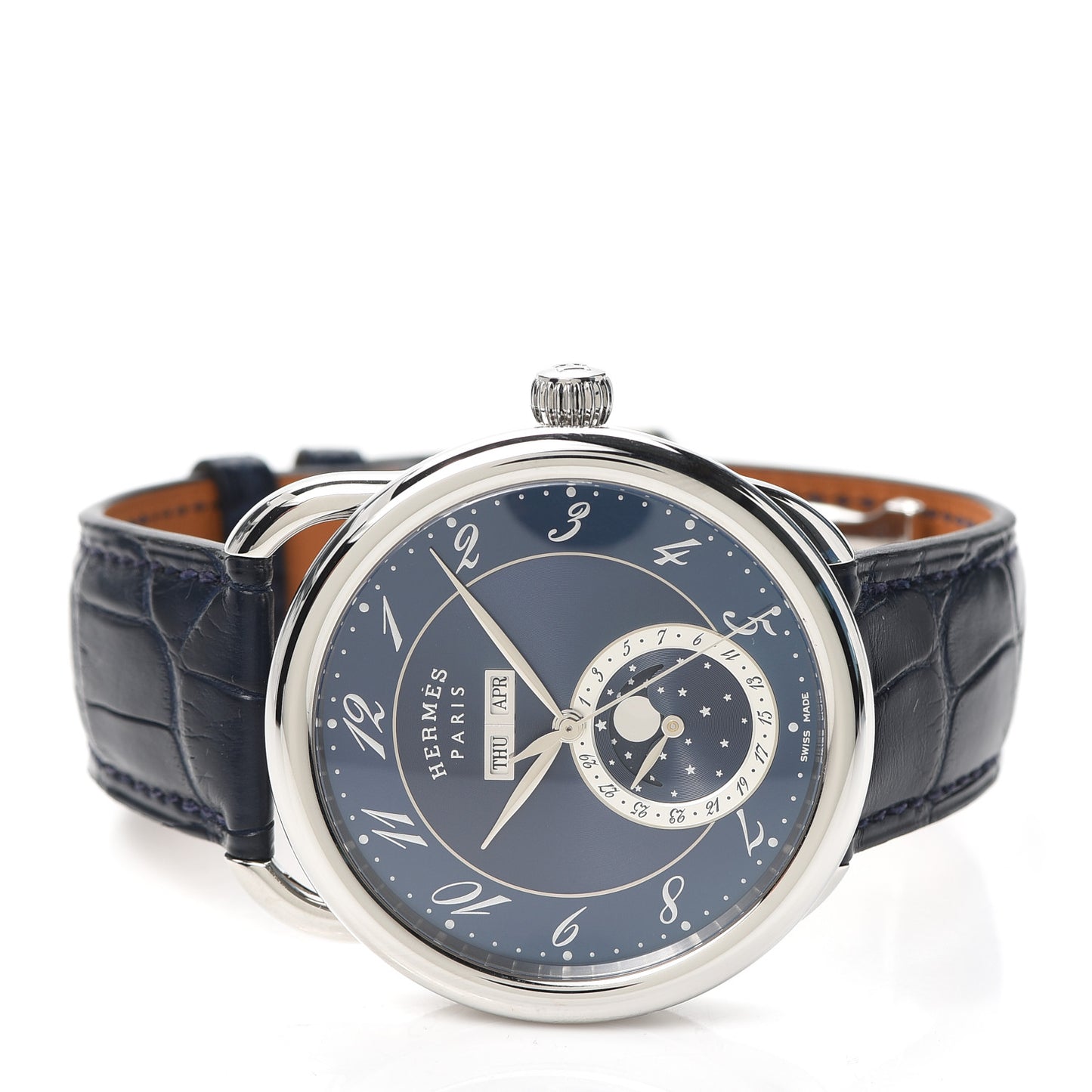 Stainless Steel Alligator 43mm Arceau Grande Lune Automatic Watch Bleu Abysse