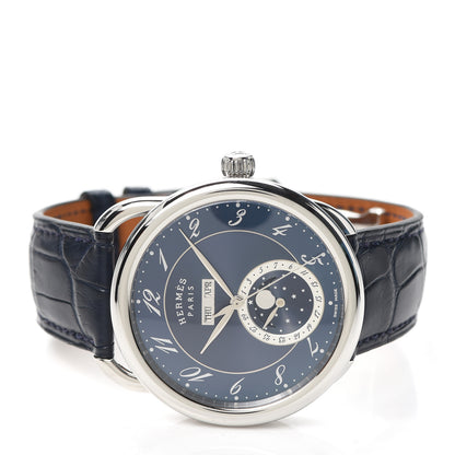 Hermes Stainless Steel Alligator 43mm Arceau Grande Lune Automatic Watch Bleu Abysse 2 of 6