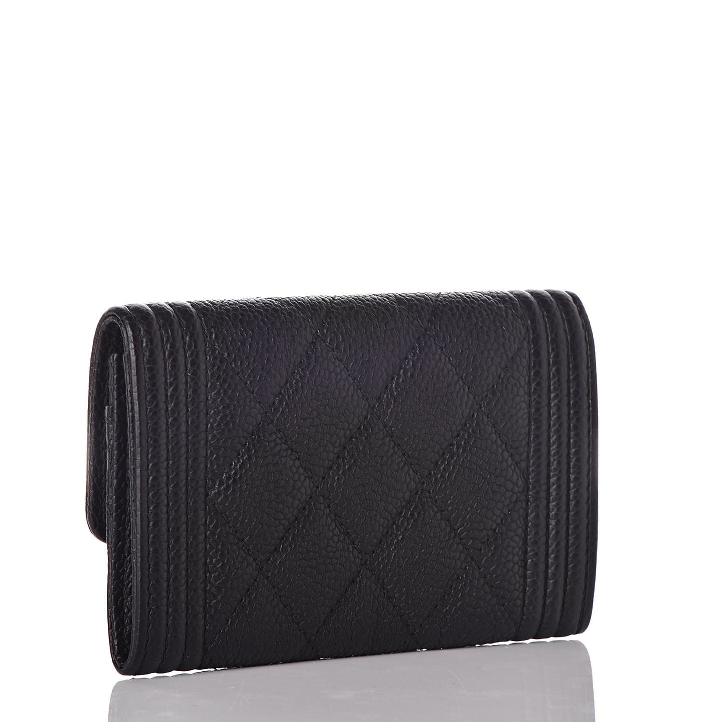 Caviar Quilted Boy Flap Card Holder Black