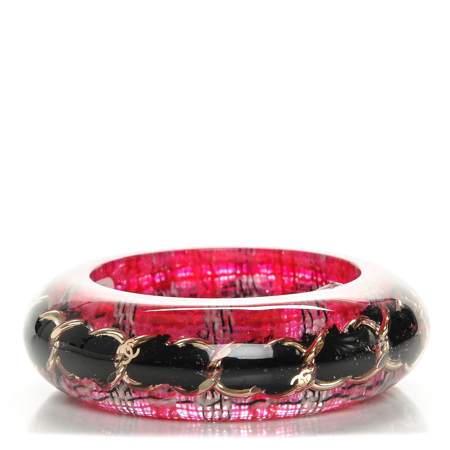 Chanel Resin Tweed Chain CC Bangle Transparent Pink 1 of 4