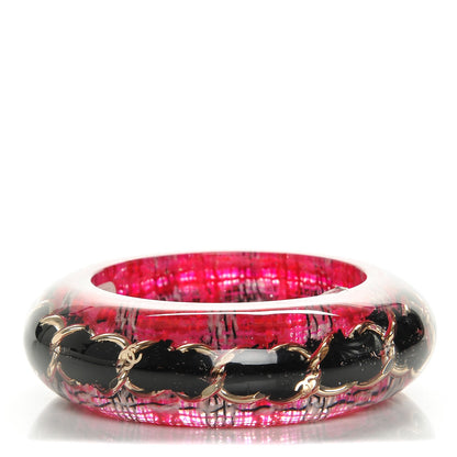 Chanel Resin Tweed Chain CC Bangle Transparent Pink 1 of 4