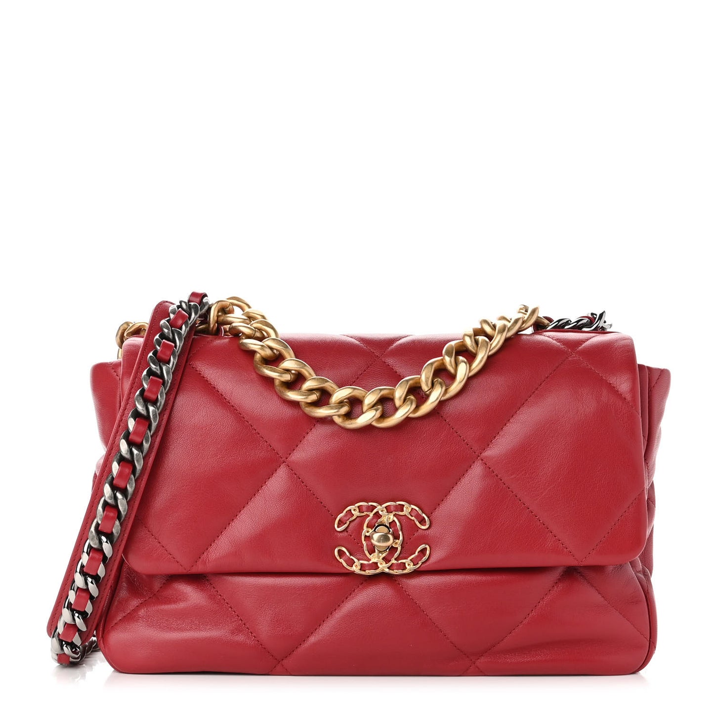 Goatskin Quilted Large Chanel 19 Flap Red
