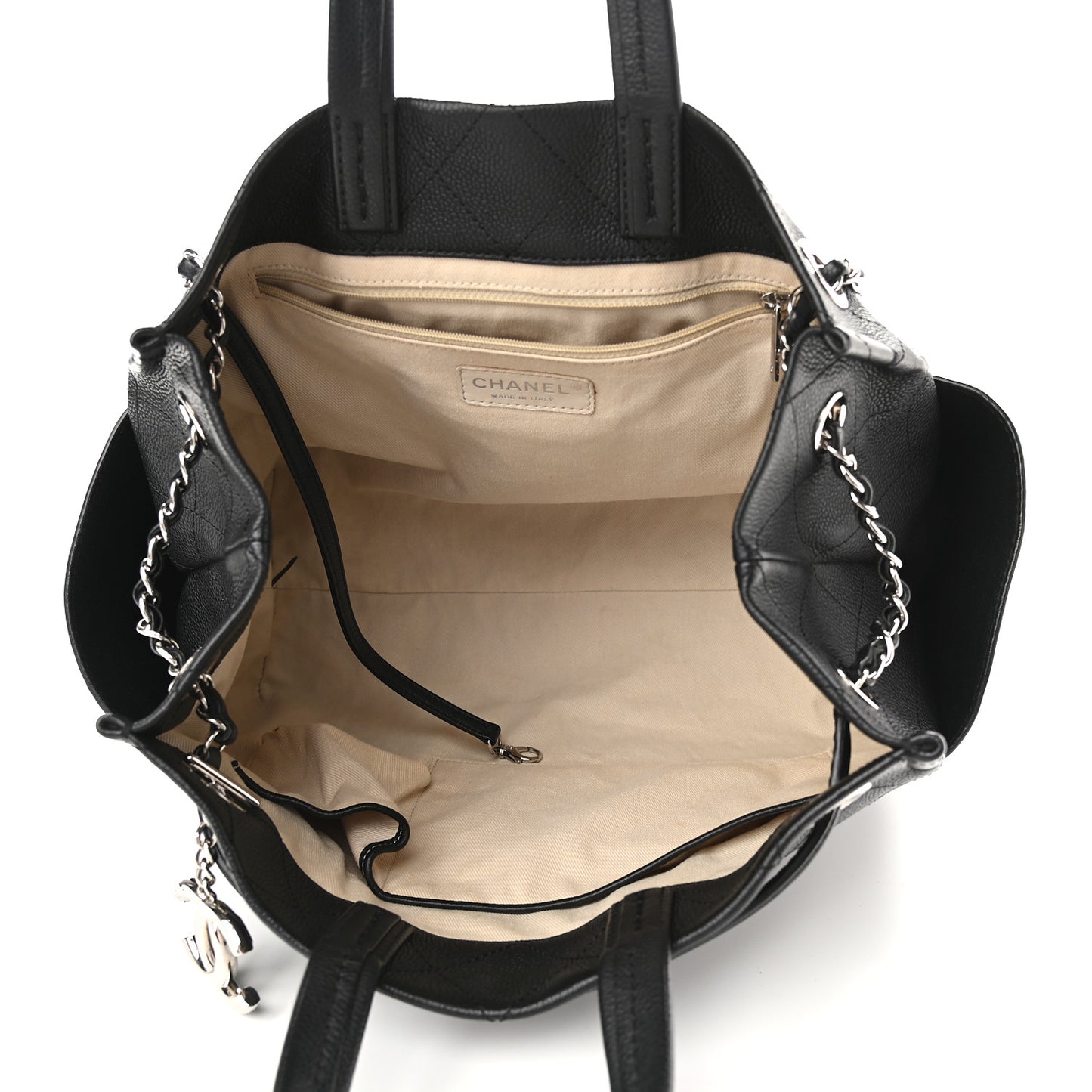 Grained Calfskin Medium CC Pocket Tote Black