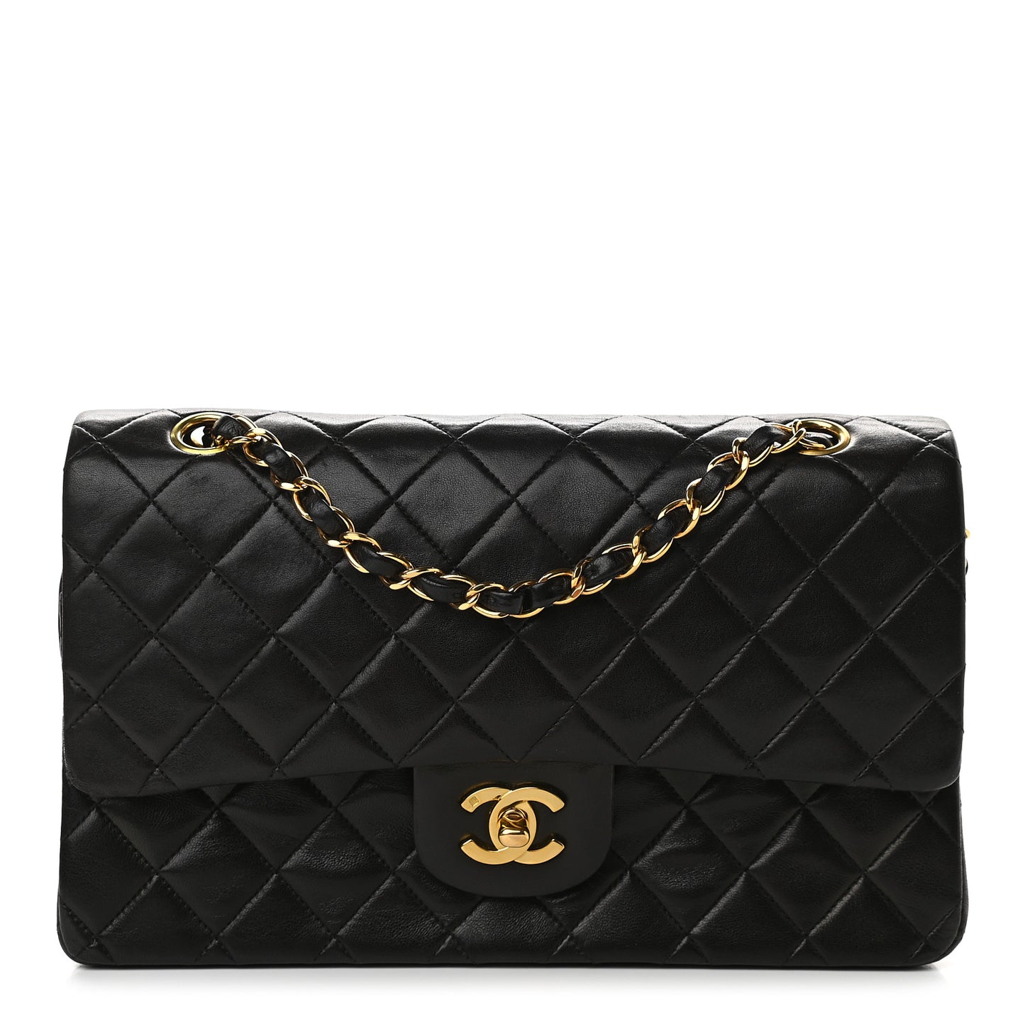 Lambskin Quilted Medium Double Flap Black