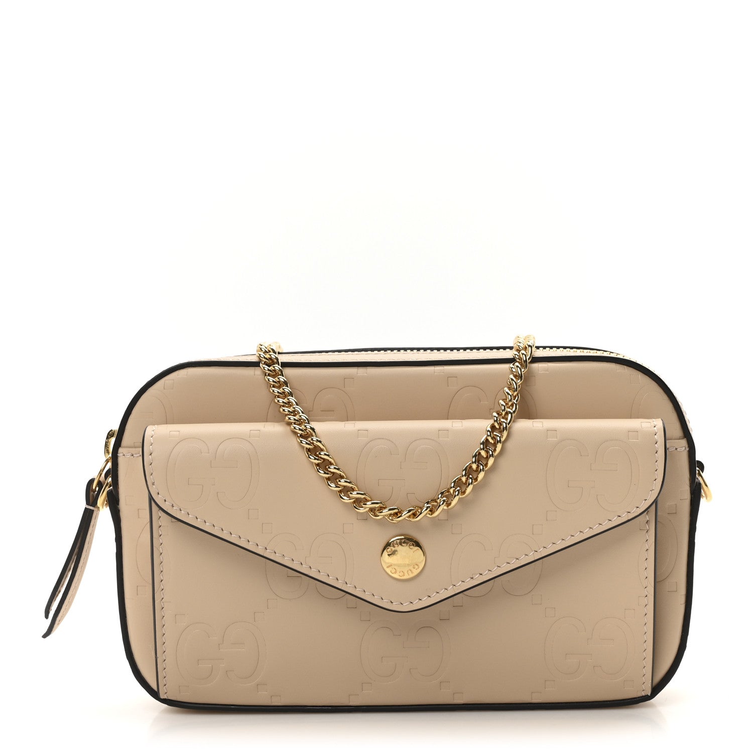 Gucci Calfskin GG Super Mini Debossed Chain Wallet Light Beige 1 of 10
