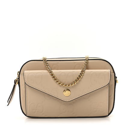 Gucci Calfskin GG Super Mini Debossed Chain Wallet Light Beige 1 of 10