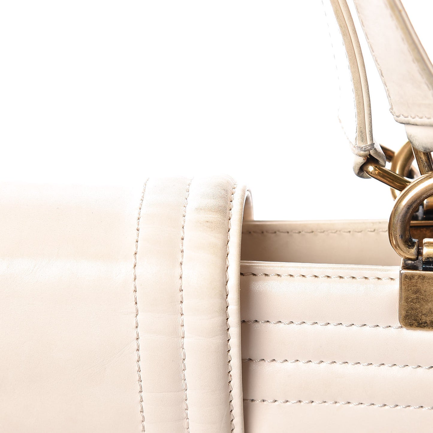 Glazed Calfskin Boy Tote White
