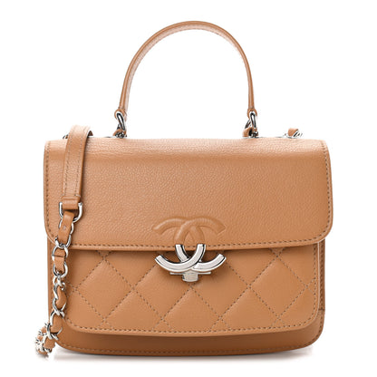 Chanel Grained Calfskin Quilted Small CC Box Top Handle Flap Camel 1 of 10