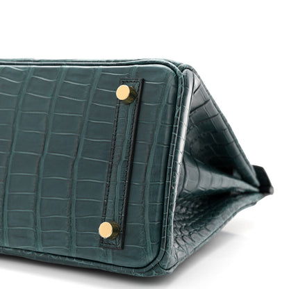 Hermes Matte Porosus Crocodile Birkin 25 Vert Rousseau 10 of 11