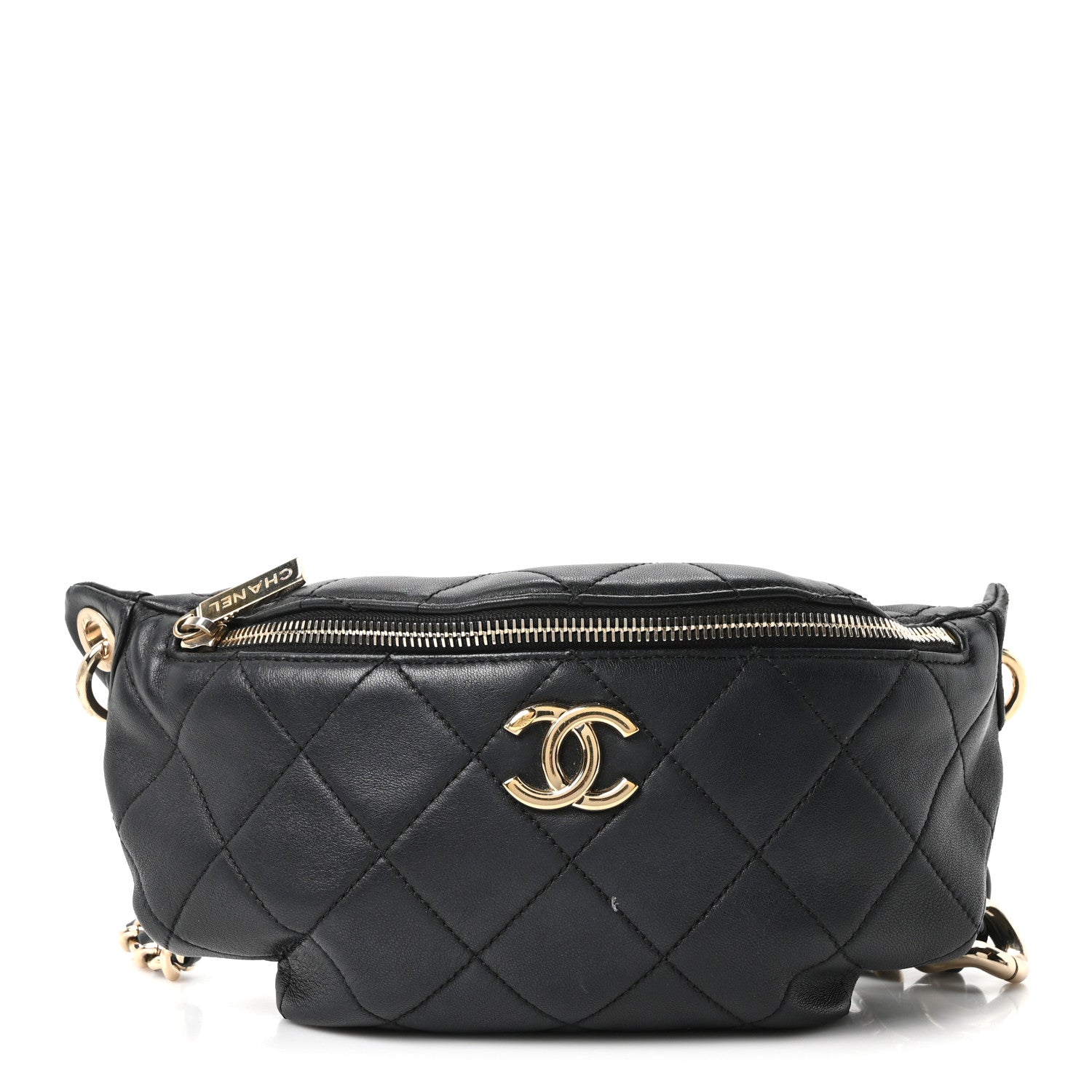 Chanel Lambskin Quilted Resin Bi-Color Waist Bag Fanny Pack Black 1 of 9