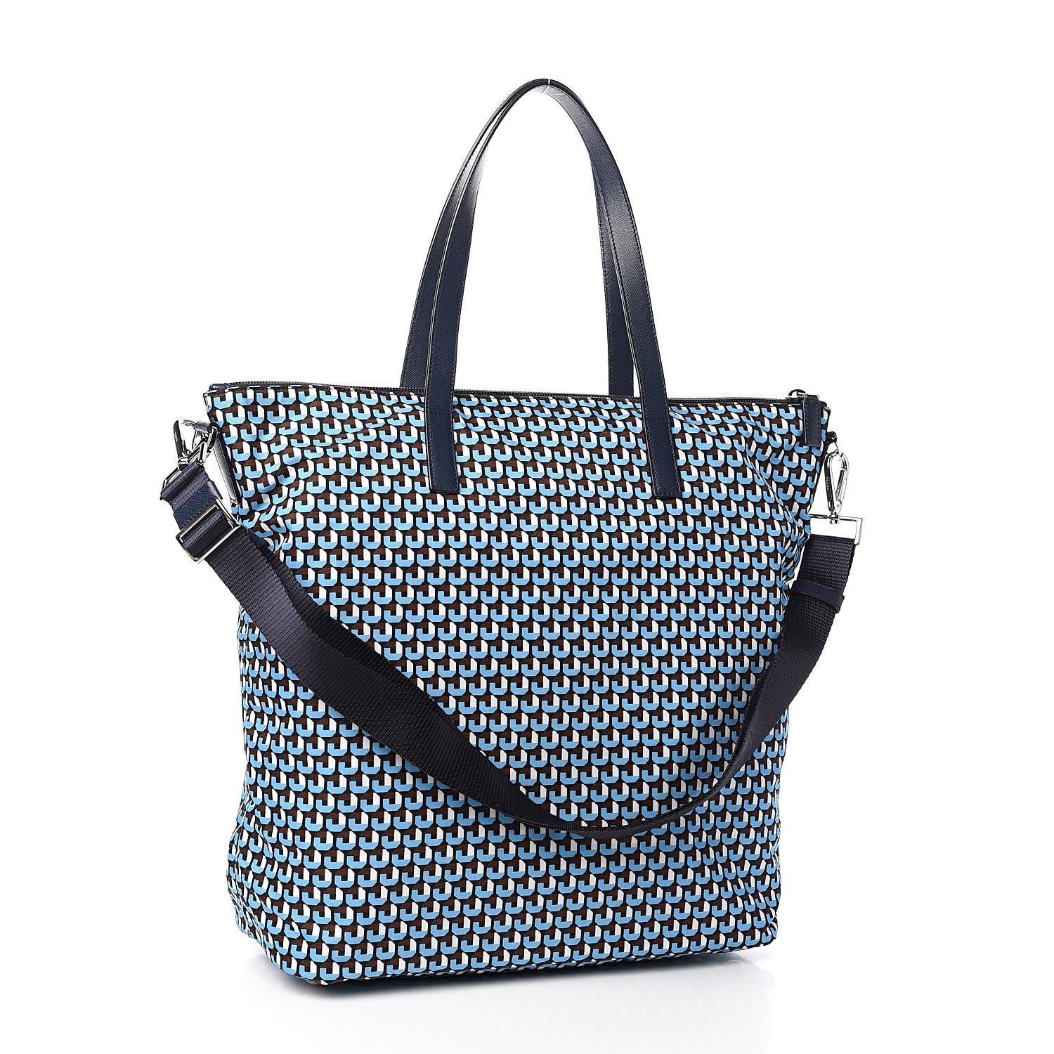 Prada Tessuto Nylon Saffiano Print Tote Azzurro 3 of 10
