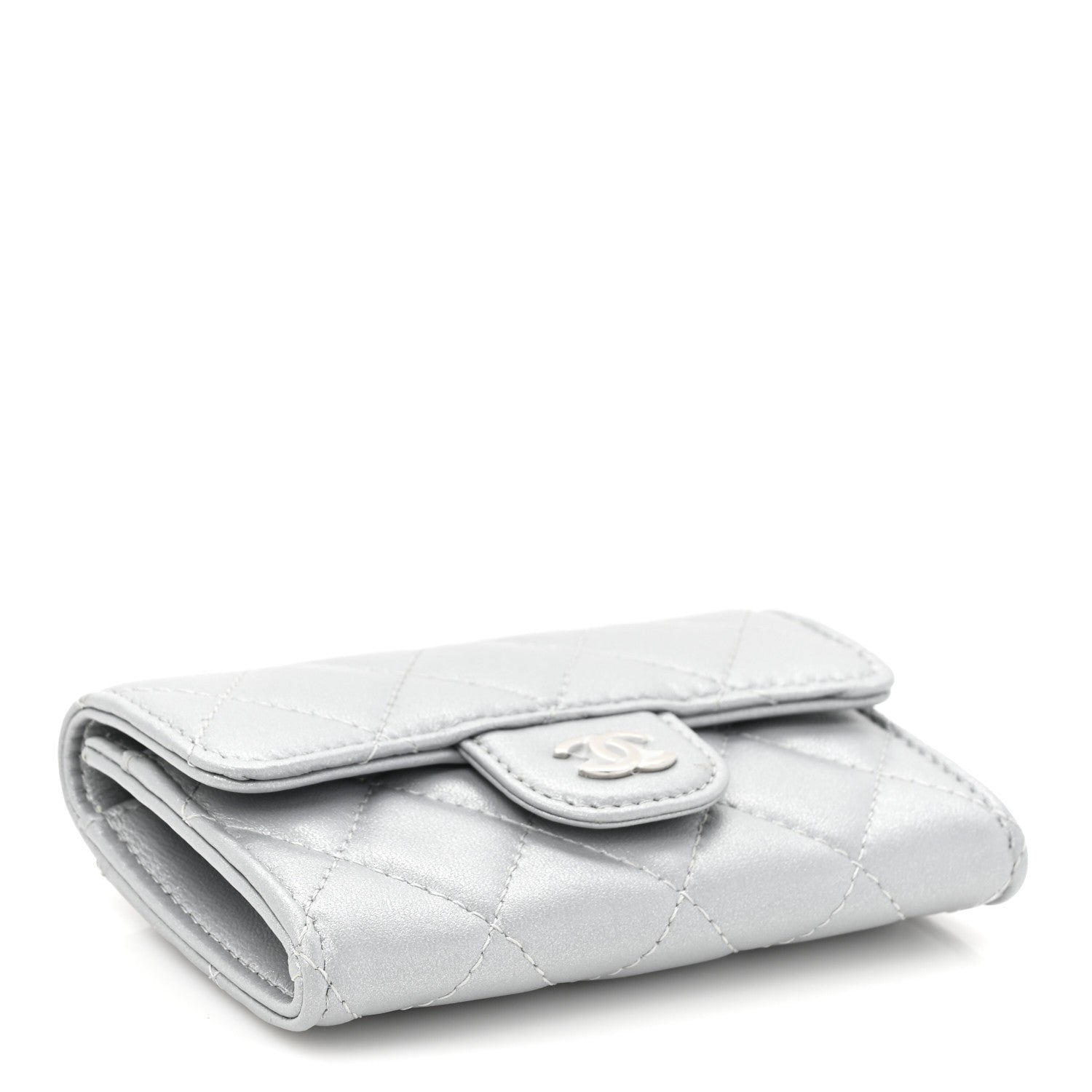 Chanel Metallic Lambskin Quilted Flap Card Holder Wallet Silver 4 of 11