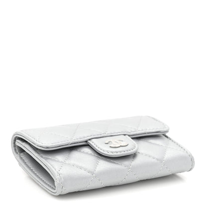 Chanel Metallic Lambskin Quilted Flap Card Holder Wallet Silver 4 of 11