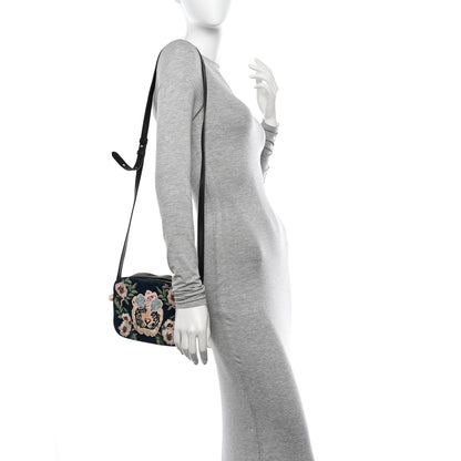 Gucci Denim Tiger Floral Embroidered Small Camera Shoulder Bag Blue Multicolor 2 of 13