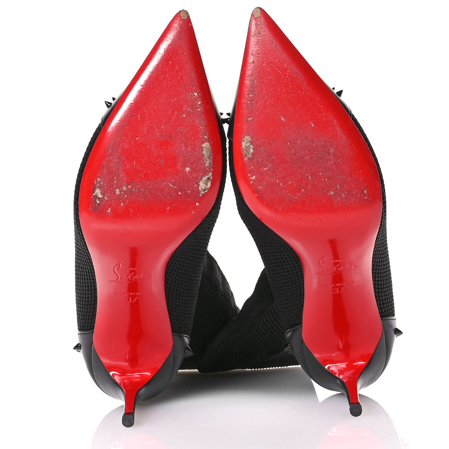 Christian Louboutin Shiny Nappa Maille Tricot Dovi Dova 85 Spiked Ankle Sock Boots 37 Black 6 of 8