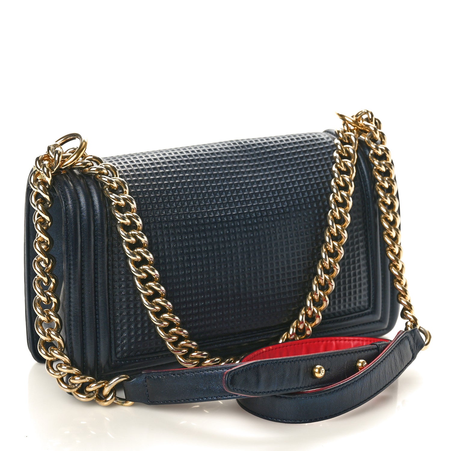 Chanel Lambskin Embossed Medium Boy Cube Flap Navy 2 of 11