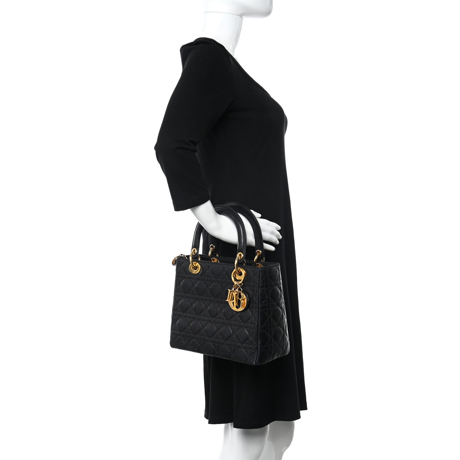 Christian Dior Lambskin Cannage Medium Lady Dior Black 2 of 12