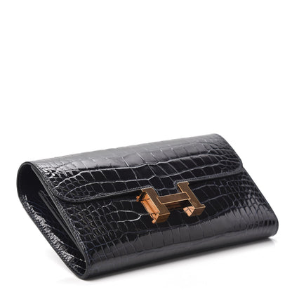Hermes Shiny Alligator Constance Long Wallet Bleu Marine 4 of 6