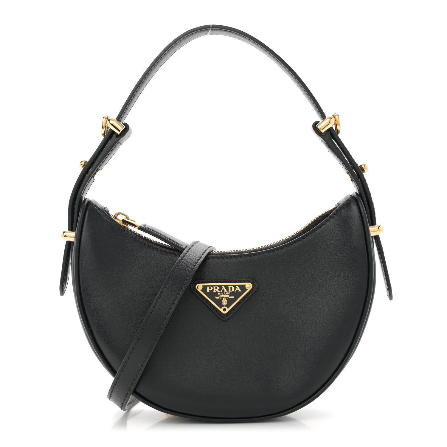 Prada Soft Calfskin Arque Shoulder Bag Black 1 of 11