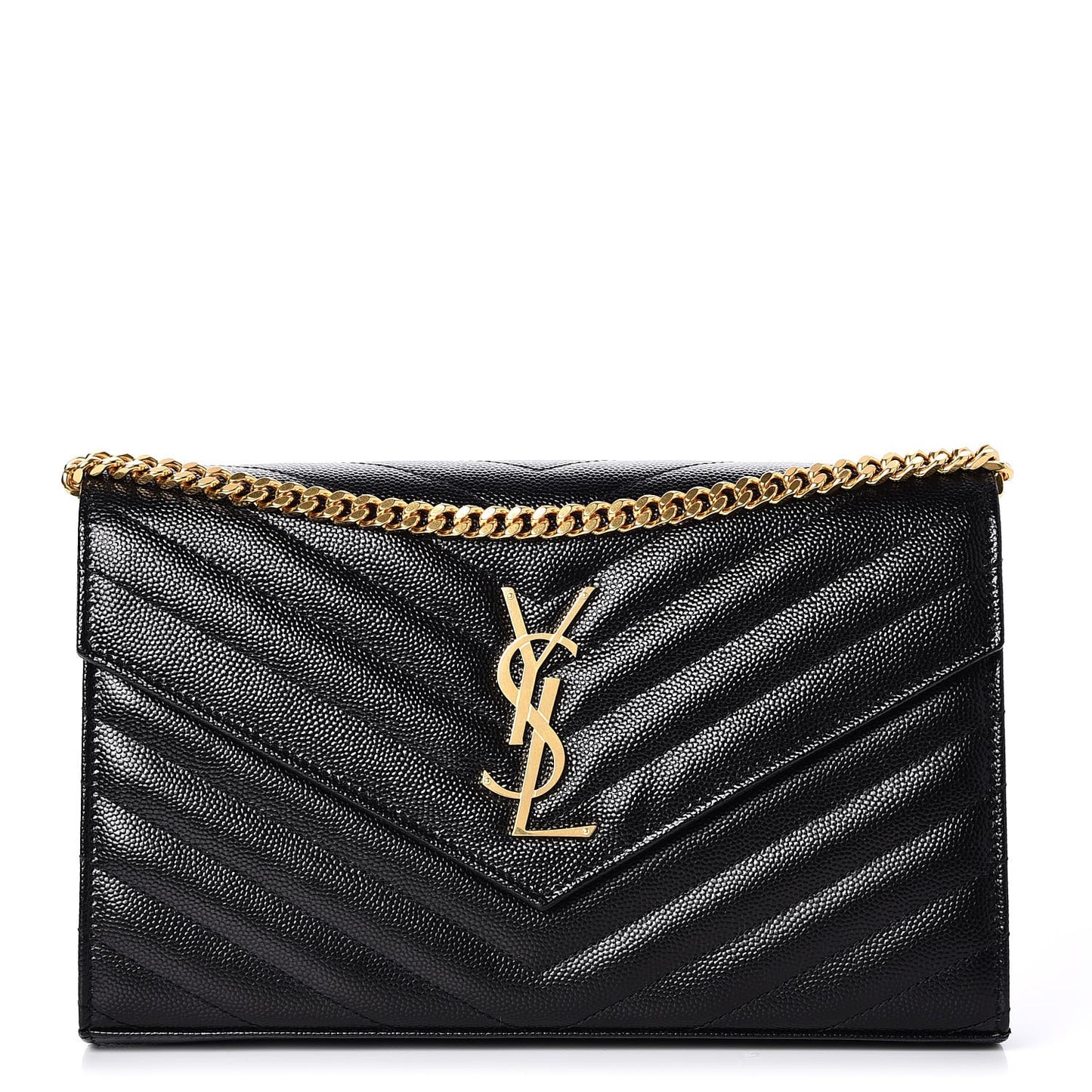 Grain De Poudre Matelasse Chevron Monogram Chain Wallet Black