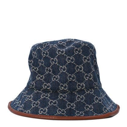 Gucci Washed Jacquard Denim Nappa GG Monogram Oscar Bucket Hat M Denim Cuir 3 of 9