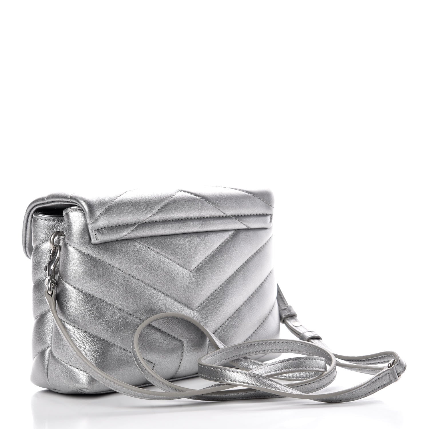 Saint Laurent Metallic Calfskin Y Quilted Monogram Toy Loulou Crossbody Bag Argento 3 of 8