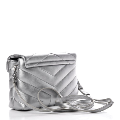 Saint Laurent Metallic Calfskin Y Quilted Monogram Toy Loulou Crossbody Bag Argento 3 of 8