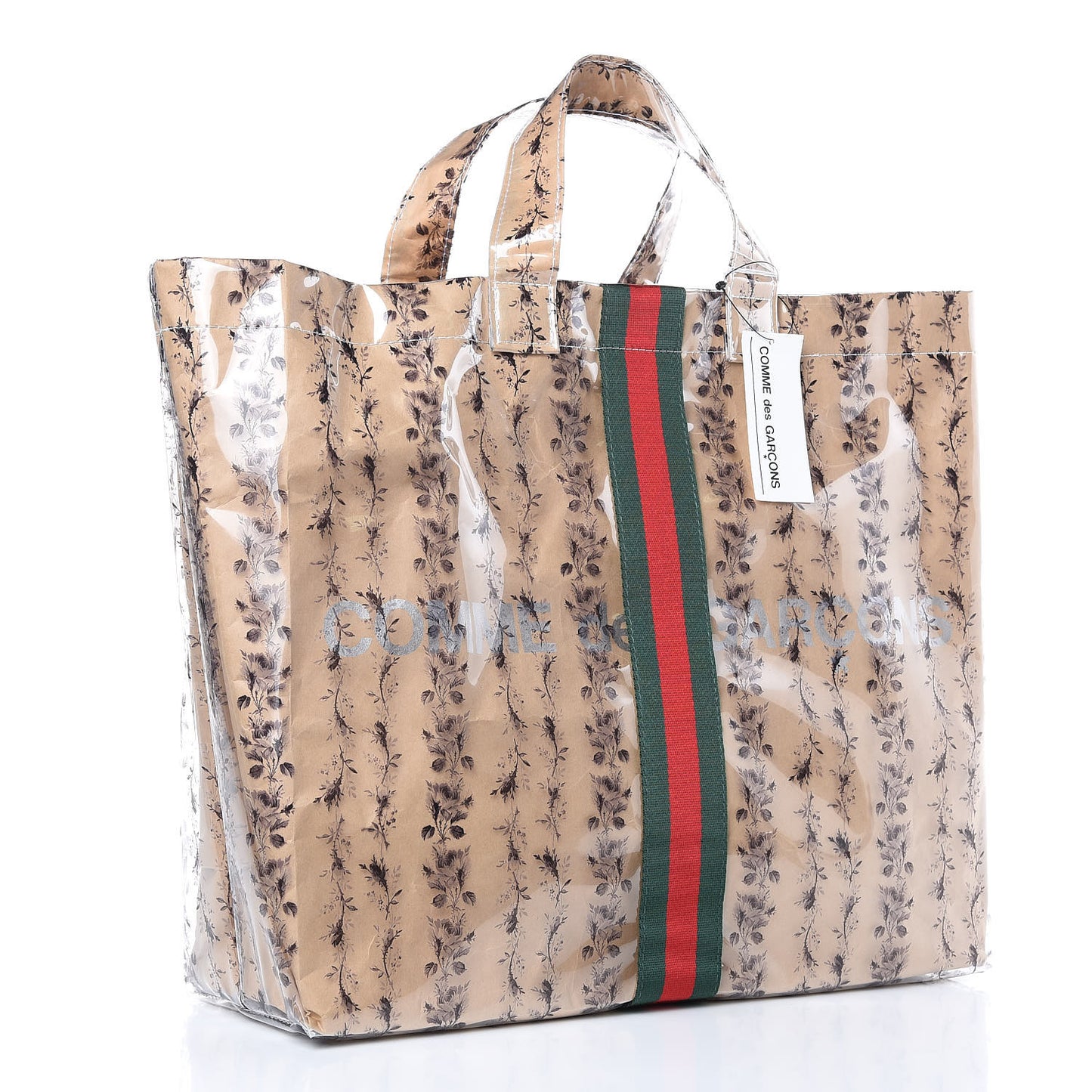 X COME DE GARCONS Plastic Web Floral Paper Shopper Tote