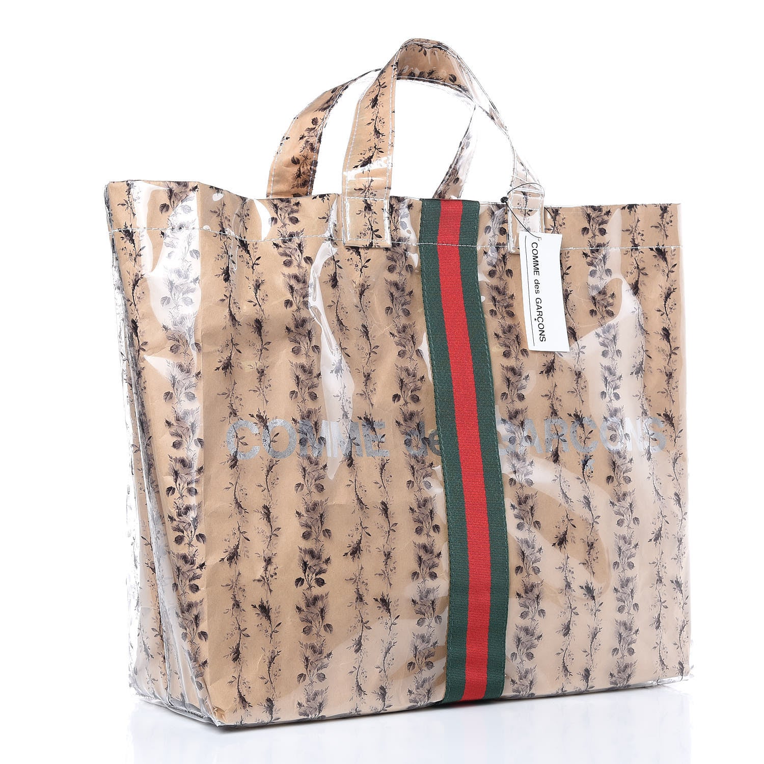Gucci X COME DE GARCONS Plastic Web Floral Paper Shopper Tote 3 of 9