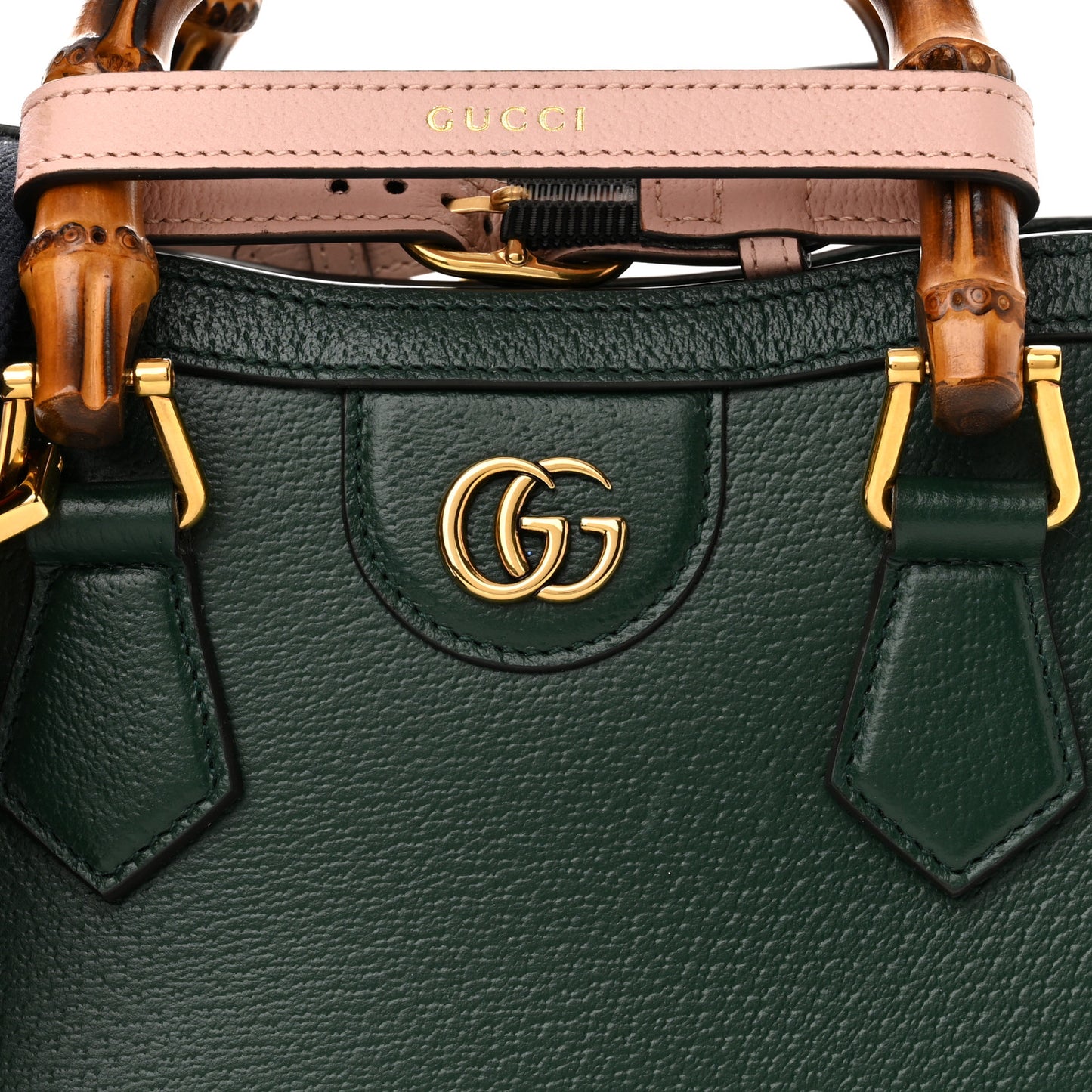 Textured Dollar Calfskin Mini Diana Tote Bag Vintage Green Pink