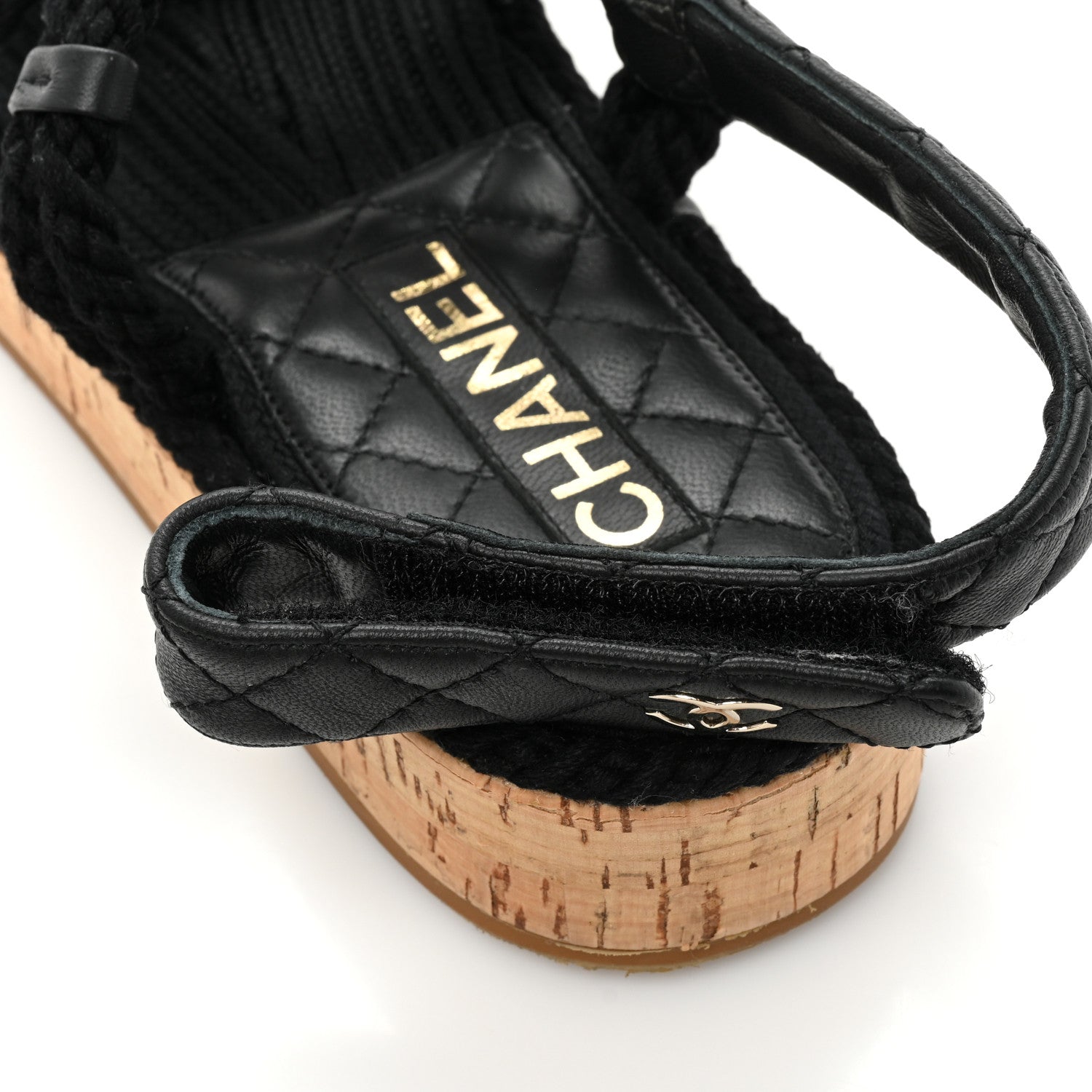 Chanel Cord Lambskin Quilted Logo Sandals 39 Black 10 of 11