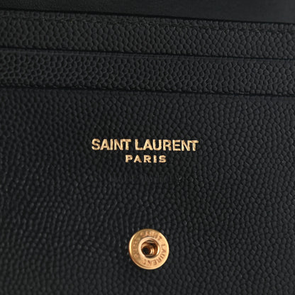 Saint Laurent Grain De Poudre Matelasse Chevron Monogram Card Case Black 6 of 7
